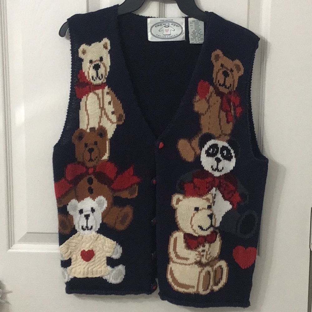 XMAS Eagle’s Eye Collectibles vintage S/M size dark blue Teddy Bear vest.